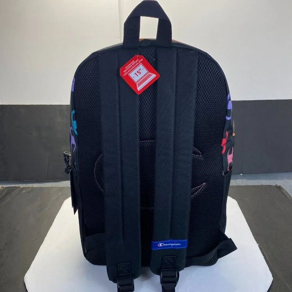 Champion 15” Backpack Black cript Logos,Laptop Sleeve,Padded Straps,Unisex New